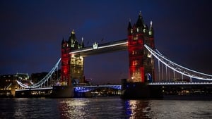 The Tower of London is lit up in the colours of the French flag in a show of solidarity