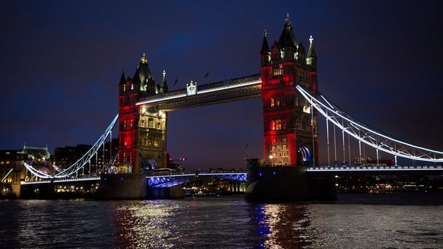 London's Tower Bridge turns blue, white and red in solidarity