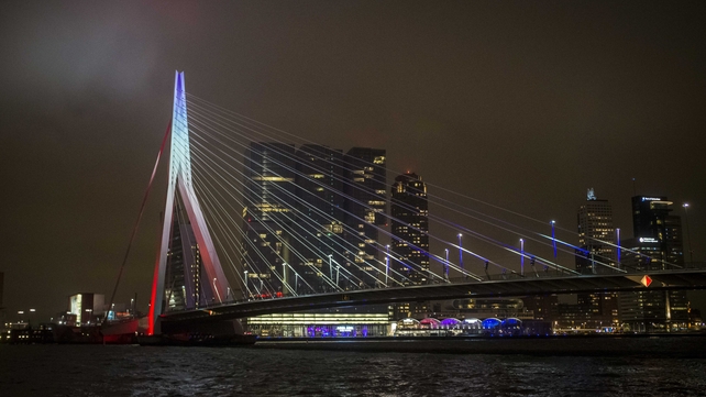 The Erasmusbridge in Rotterdam joined the global tribute to the victims