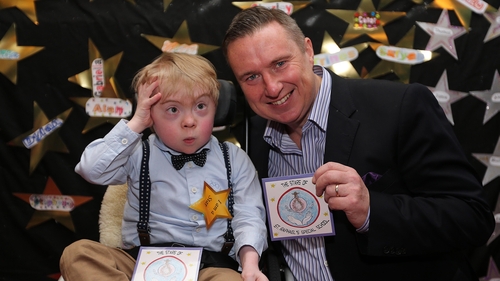 St Raphael's pupil and album star Jack McNiffe with Risin' Time presenter Shay Byrne Photo: Lorraine O'Sullivan