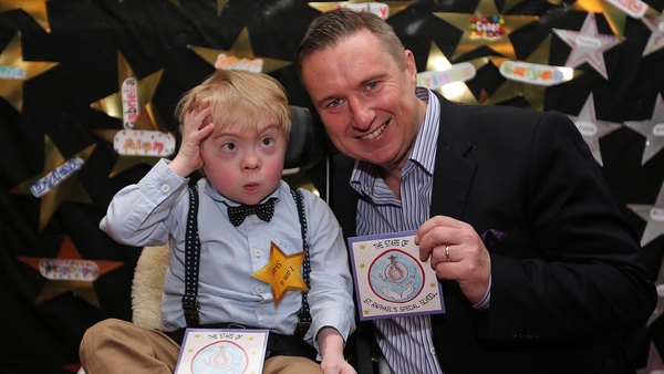 St Raphael's pupil and album star Jack McNiffe with Risin' Time presenter Shay Byrne Photo: Lorraine O'Sullivan