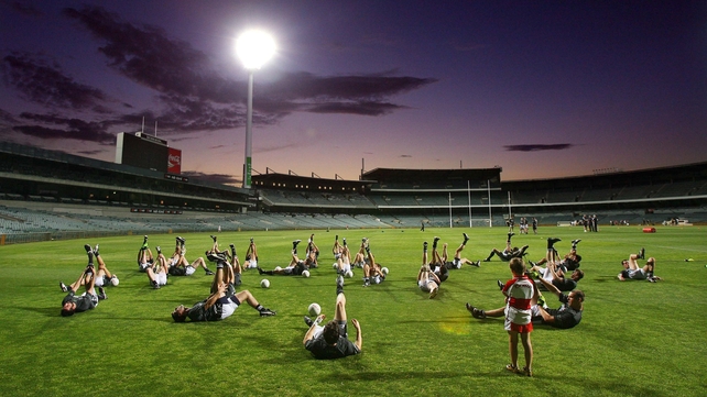 The Ireland players train under the watchful eye of Sean Green from Derry in 2008