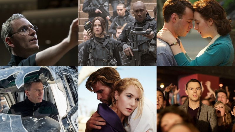 Clockwise from top left: Steve Jobs, The Hunger Games: Mockingjay - Part 2, Brooklyn, Kill Your Friends, The Dressmaker, SPECTRE