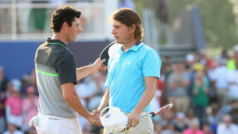 Rory McIlroy with Emiliano Grillo at the end of his round