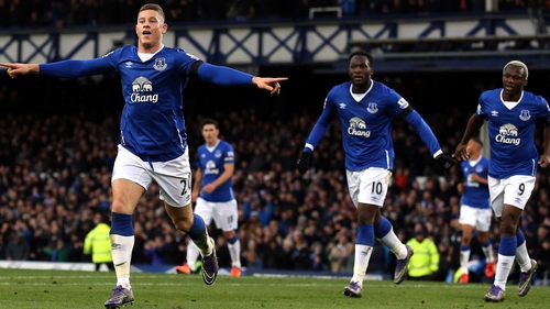 Ross Barkley celebrates scoring the opener for Everton
