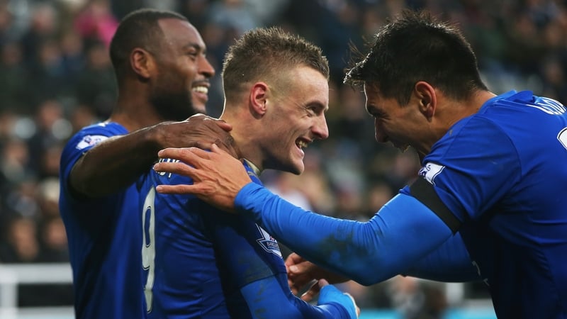 Jamie Vardy celebrates after equalling Ruud van Nistelrooy's Premier League record