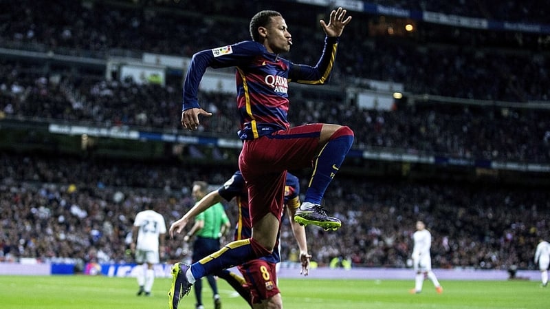 Neymar celebrating on the pitch for Barcelona recently despite his off-field problems