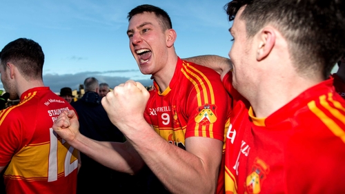 The Castlebar Mitchels midfielder celebrates after the final whistle in Tuam