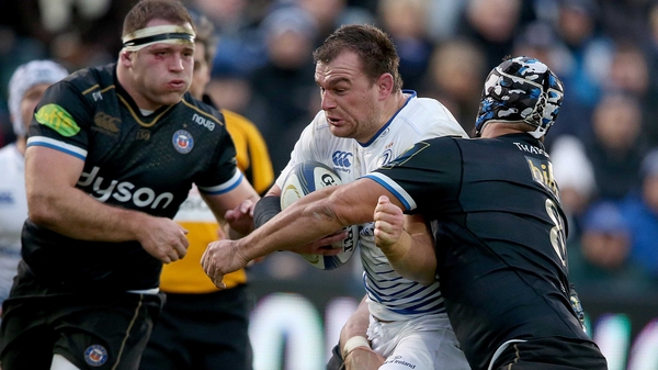 Rhys Ruddock is tackled by Leroy Houston of Bath during their 19-16 loss
