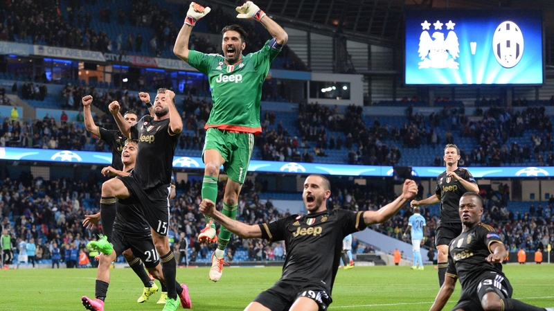 Juventus players celebrate their 2-1 win over City earlier in the season