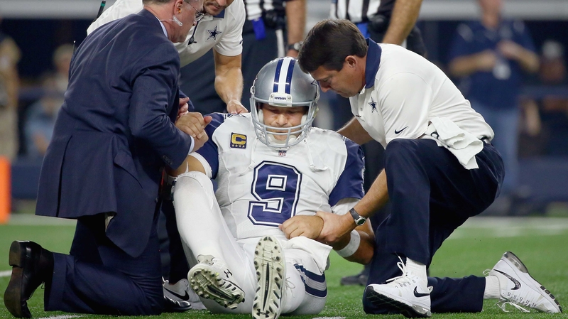 Tony Romo took a hit on his collarbone in the Cowboys' defeat to the Panthers