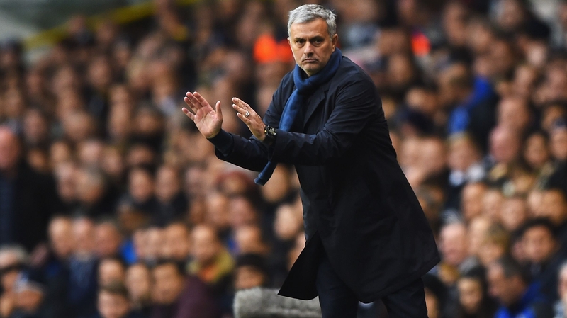 Jose Mourinho looks on during the Premier League match between Tottenham Hotspur and Chelsea