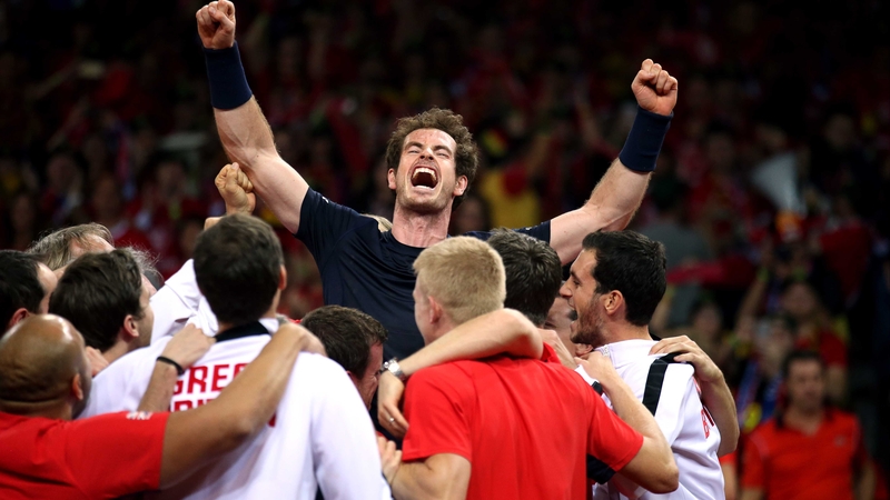 Andy Murray celebrates with his team-mates in Belgium