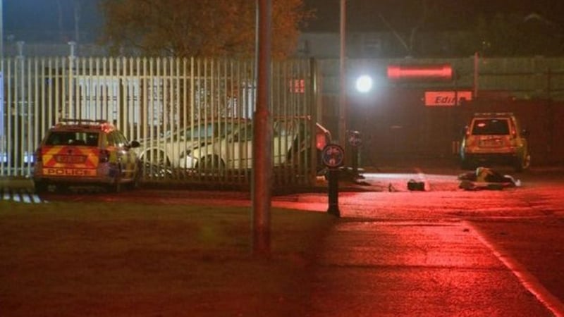The scene of the crash near the Boucher Road in south Belfast last night