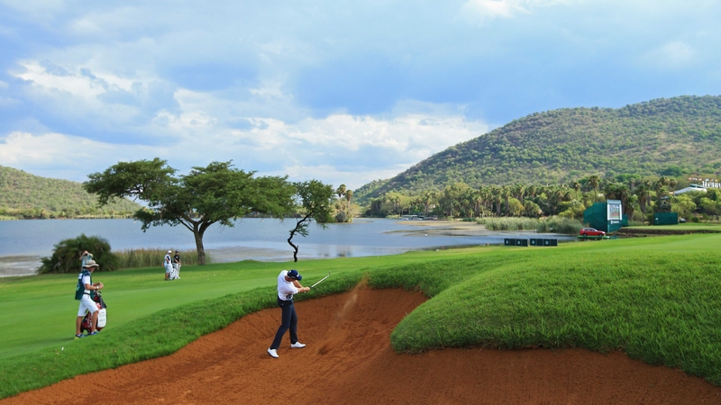 Henrik Stenson plays a shot on the scenic 17th