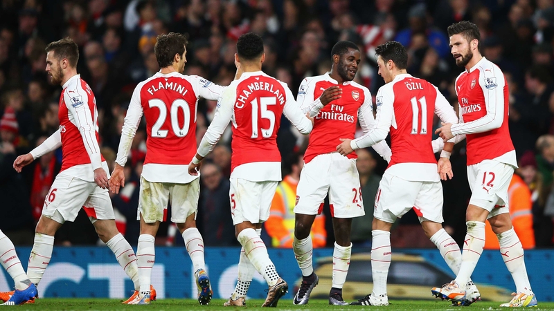 Arsenal celebrate Joel Campbell's goal