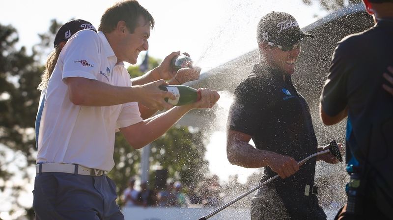 The Australian PGA winner gets doused with champagne