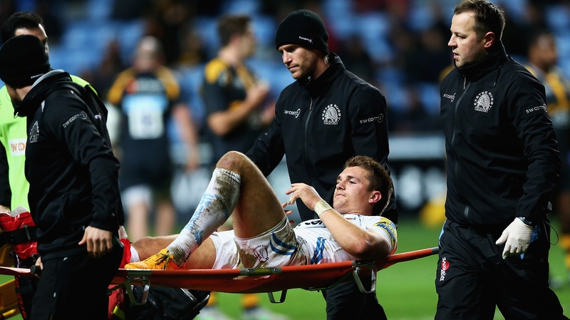Henry Slade leaves the field of play at the Ricoh Arena