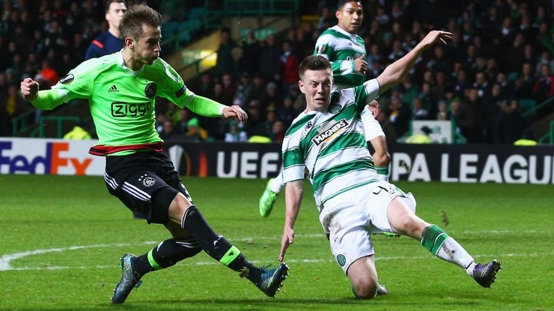 Vaclav Cerny of Ajax fires past Callum McGregor