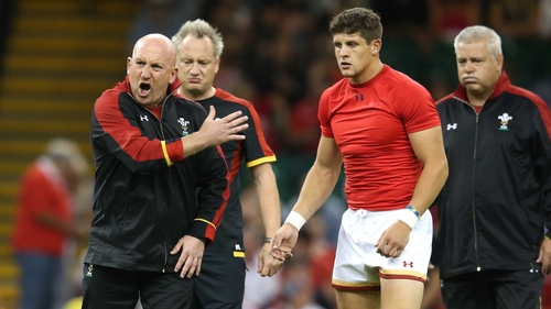 Shaun Edwards (L) shouts instructions during the international match between Wales and Ireland at the Millennium Stadium last August