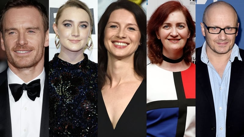 L-R Michael Fassbender, Saoirse Ronan, Caitríona Balfe, Room author and screenwriter Emma Donoghue and director Lenny Abrahamson