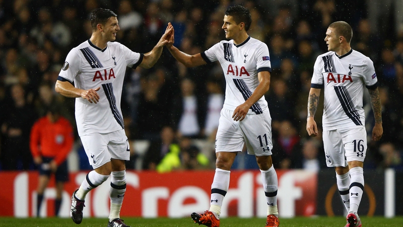 Erik Lamela (c) after scoring Spurs' second goal last night