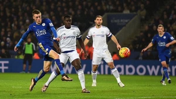 Jamie Vardy scores the game's opening goal