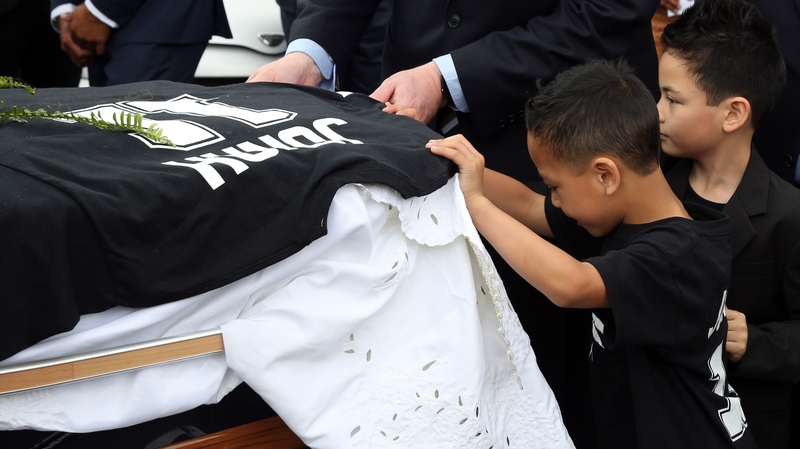 Brayley Lomu (R) and Dhyreille Lomu (L), sons of the late Jonah Lomu pictured at his funeral