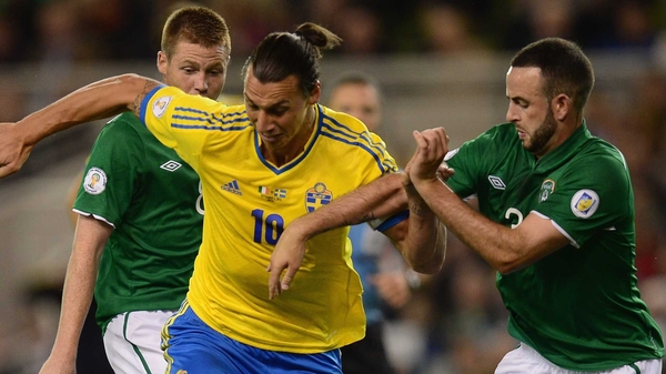 James McCarthy and Marc Wilson shackle Zlatan Ibrahimovic in the World Cup 2014 qualification clash at the Aviva Stadium