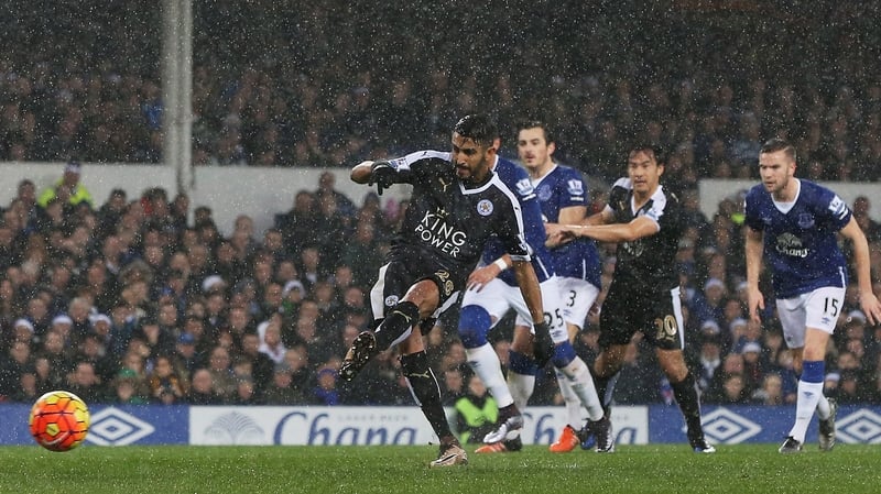 Riyad Mahrez slots home the second penalty at Goodison