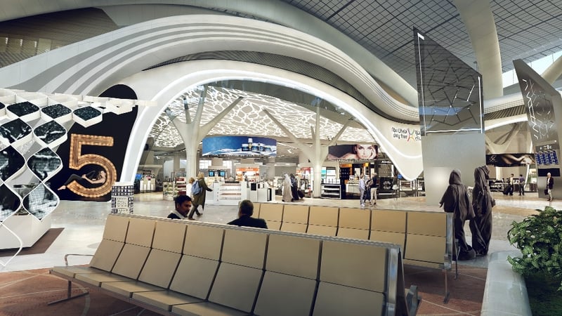 The new terminal will facilitate 28,000 sq m of commercial space when it opens, and the duty free area will cover 7,500 sq m