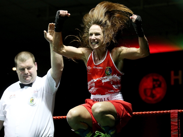 Dervla Duffy celebrates winning the 54KG title at the national elite women's boxing finals