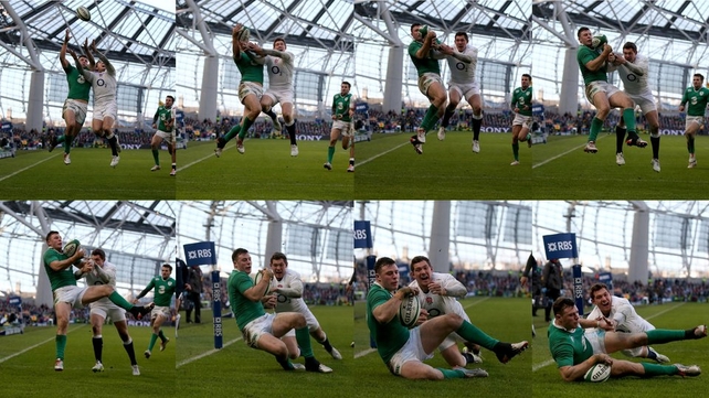 Robbie Henshaw scores a try in the the six Nations victory over England. Ireland went on to win the tournament...