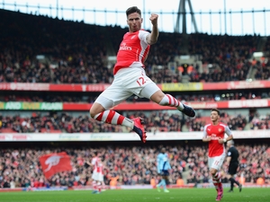 Olivier Giroud of Arsenal celebrates scoring against West
Ham United