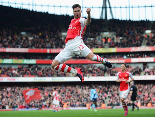 Olivier Giroud of Arsenal celebrates scoring against West
Ham United