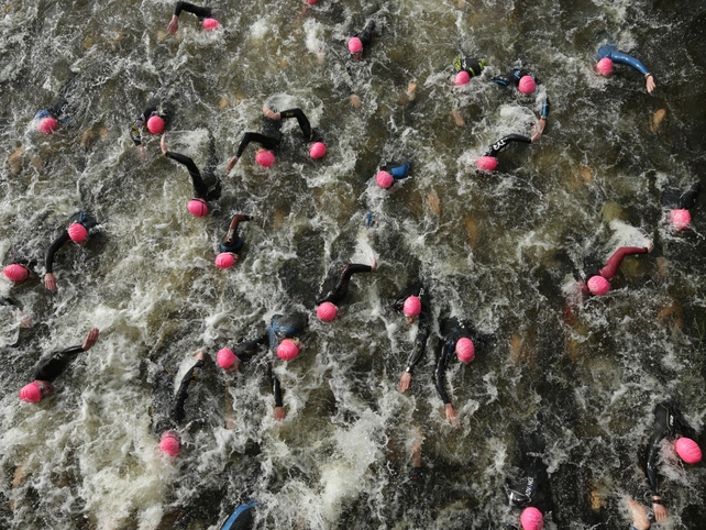 Competitors during the swim leg of the TriAthy triathlon