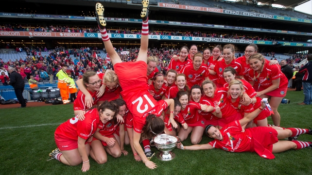 Cork celebrate their Senior Camogie Championship Final victory over Galway