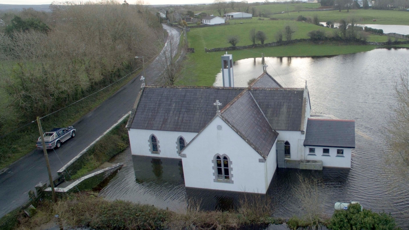 Kiltartan church in south Galway is surrounded by flood waters (Pic: Sean Brady)