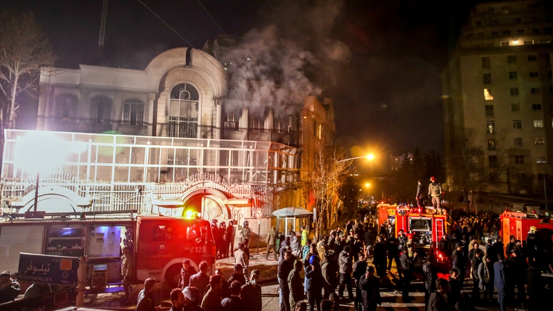 Iranian protesters set fire to the Saudi Embassy in Tehran
