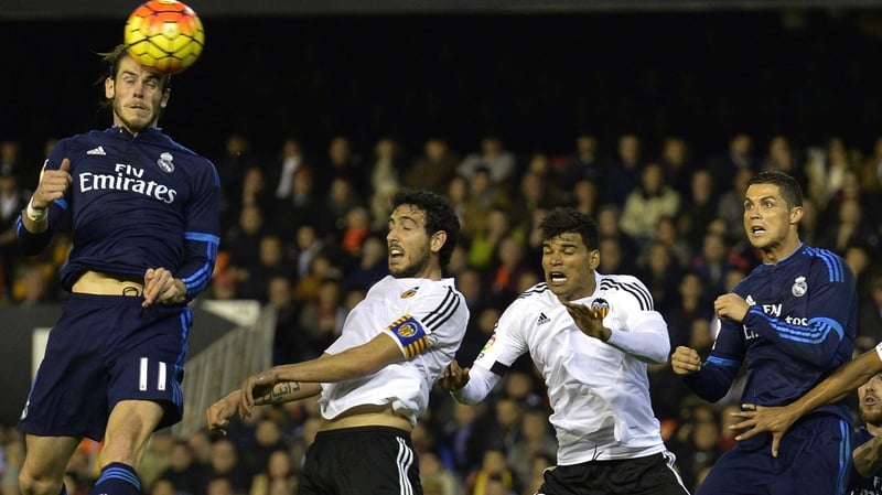 Gareth Bale heads home Real Madrid's second goal against Valencia