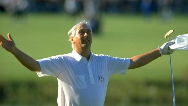 Christy O'Connor Junior celebrates after securing the Ryder Cup for Europe in 1989