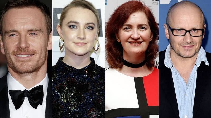 In the film categories, Irish eyes will be on (L-R) Michael Fassbender, Saoirse Ronan, Room writer Emma Donoghue and director Lenny Abrahamson