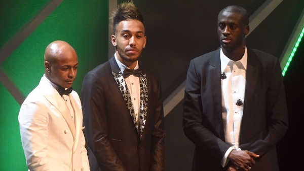 Pierre-Emerick Aubameyang (c) got the nod ahead of Yaya Toure (r) and Andre Ayew