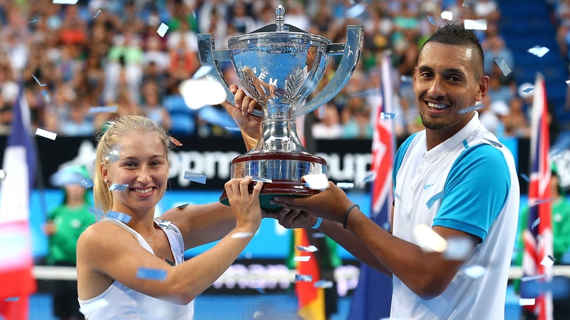 Daria Gavrilova and Nick Kyrgios of Australia Green pose with the Hopman Cup