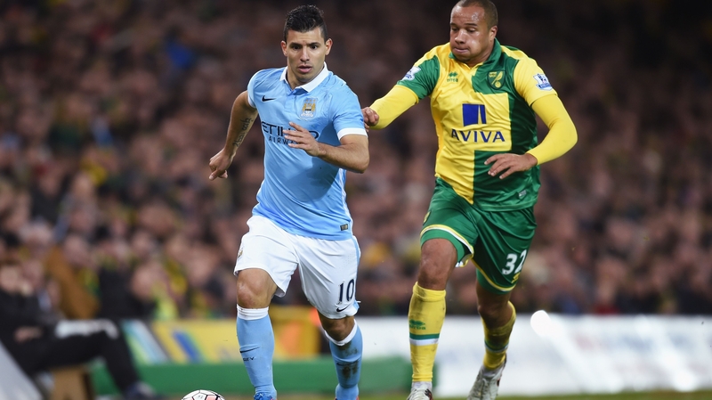 Match-winner Sergio Aguero in FA Cup third round action against the Canaries.