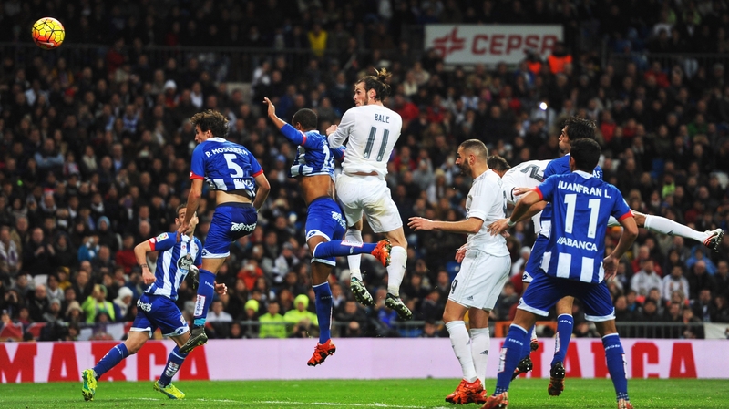 Gareth Bale heads home his third goal at Real Madrid hit Deportivo La Coruna for five