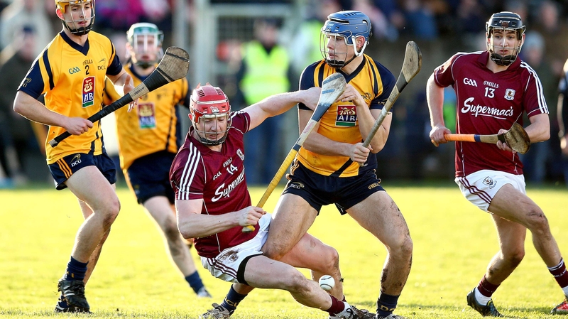 Galway's Joe Canning battles with Eoghan O'Donnell of DCU