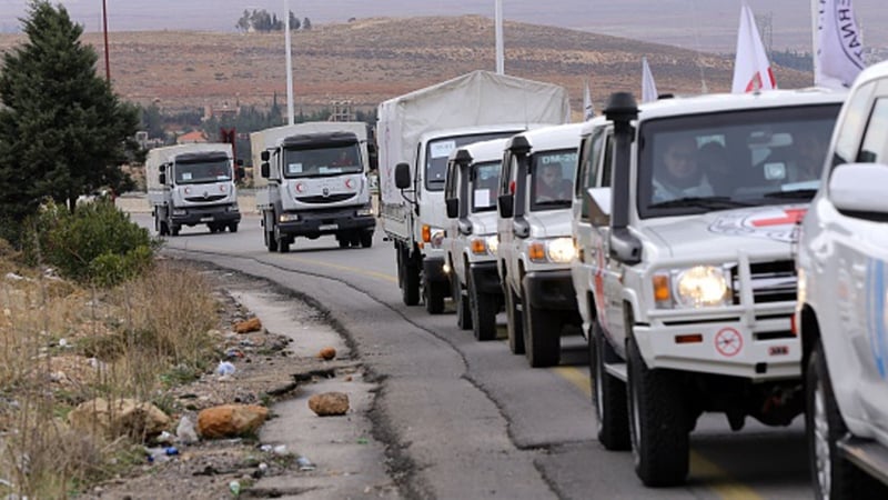 Aid was finally allowed to enter the besieged town yesterday after several delays