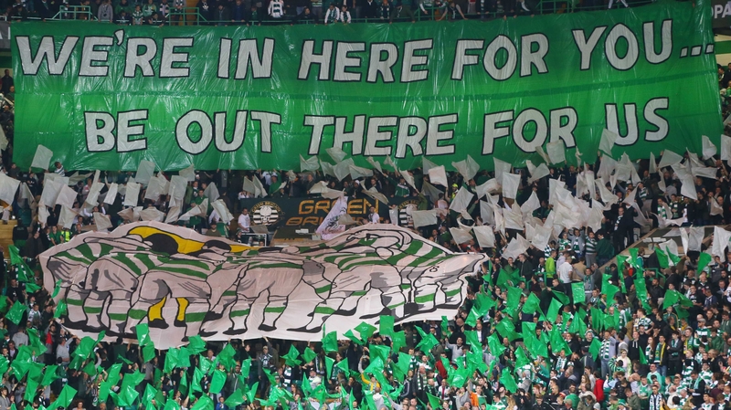 Video footage also shows Celtic fans singing offensive chants during the game at Stair Park