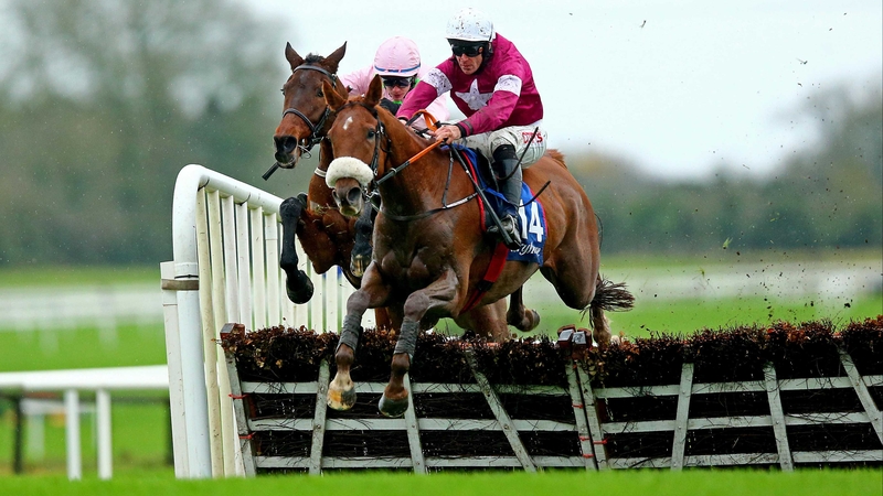 Davy Russell and Tombstone clear the last to win the Maiden Hurdle at Fairyhouse in November
